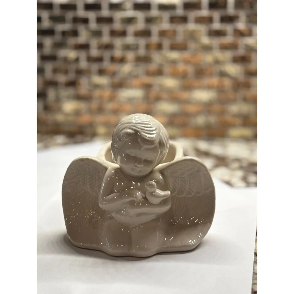 Angel Kneeling Cherub with Bird Planter for Succulents Trinkets Sponge